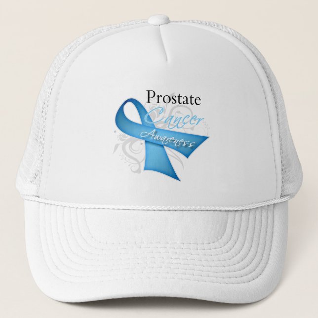 Scroll Ribbon Prostate Cancer Awareness Trucker Hat (Front)
