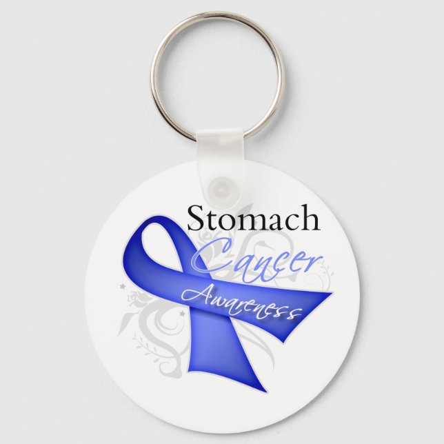 Scroll Ribbon Stomach Cancer Awareness Keychain (Front)