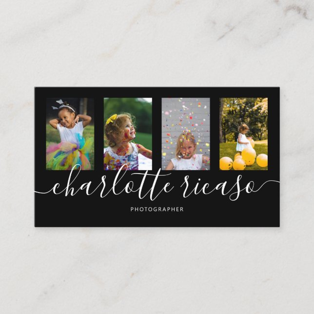 Scroll Typography 4 Photo Template Personalized Business Card (Front)