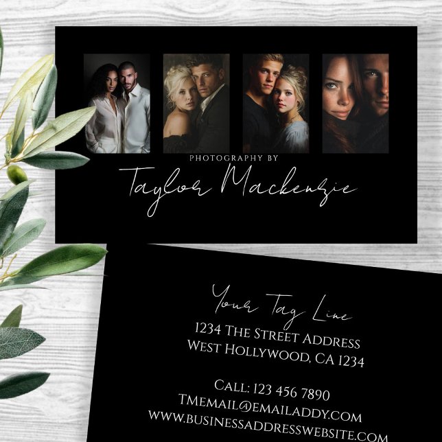 Scroll Typography 4 Photo Template Personalized Business Card (Scroll Typography 4 Photo Template Personalized Business Cards by Ricaso. Ideal for variety of uses)