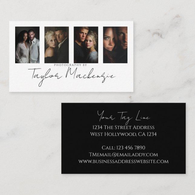 Scroll Typography 4 Photo Template Personalized Business Card (Front/Back)
