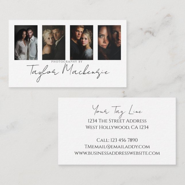 Scroll Typography 4 Photo Template Personalized Business Card (Front/Back)