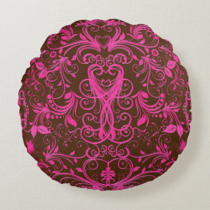 Scroll Work, Hot Pink-Round Throw Pillow