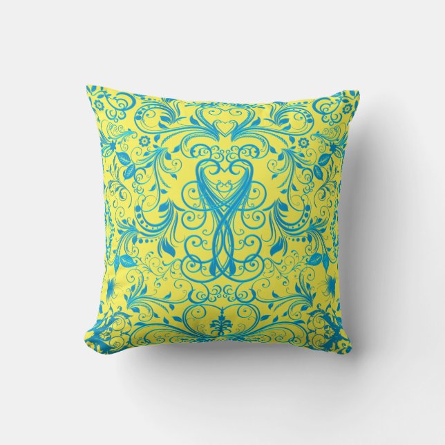 Scroll Work, Lt.Blue-Square Throw Pillow (Front)