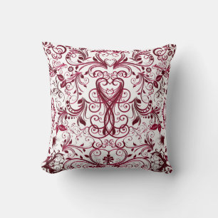 Scroll Work, Raspberrry Red-Square Throw Pillow