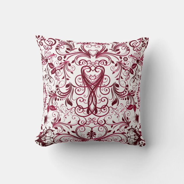 Scroll Work, Raspberrry Red-Square Throw Pillow (Front)