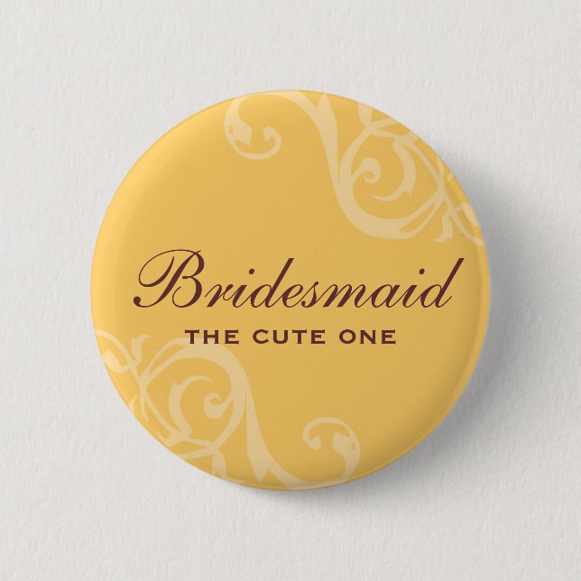 Scroll yellow wedding name tag badge pin button (Front)
