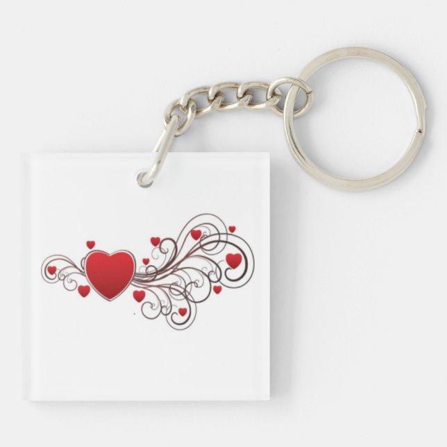 Scrolled Heart on White Keychain (Back)