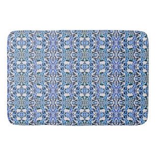 Scrolled-leaf Blue Bath Mat