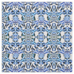 Scrolled Leaf Blue Fabric