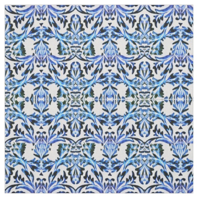 Scrolled Leaf Blue Fabric (Swatch)