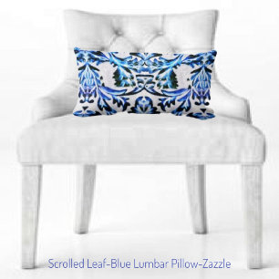 Scrolled Leaf Blue Lumbar Pillow
