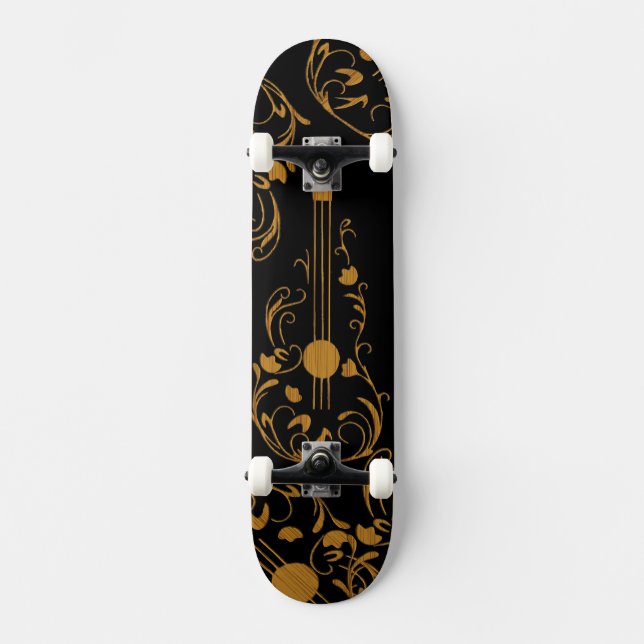 Scrolled Wood Guitar Skateboard (Front)