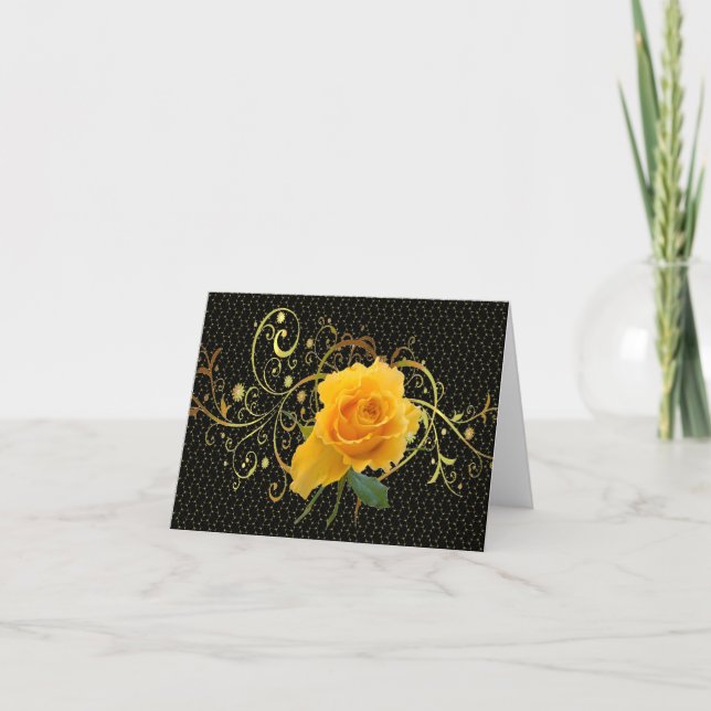 Scrolled Yellow Rose Note Card (Front)