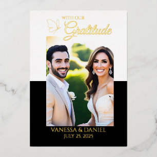 Scrolling Butterfly Foil Photo Thank You Card