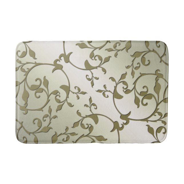 Scrolling Leaves in Olive Bath Mat (Front)