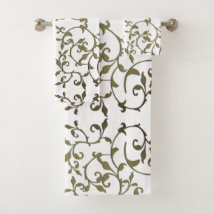 Scrolling Olive Leaves Bath Towel Set