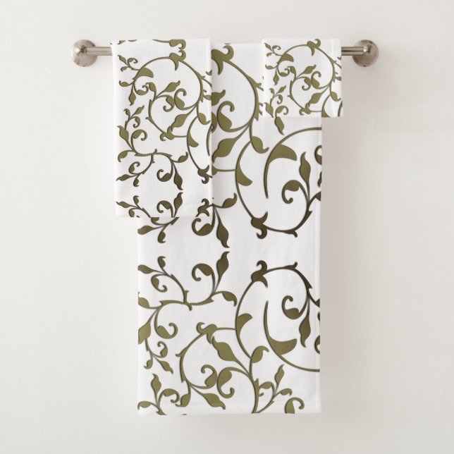 Scrolling Olive Leaves Bath Towel Set (Insitu)