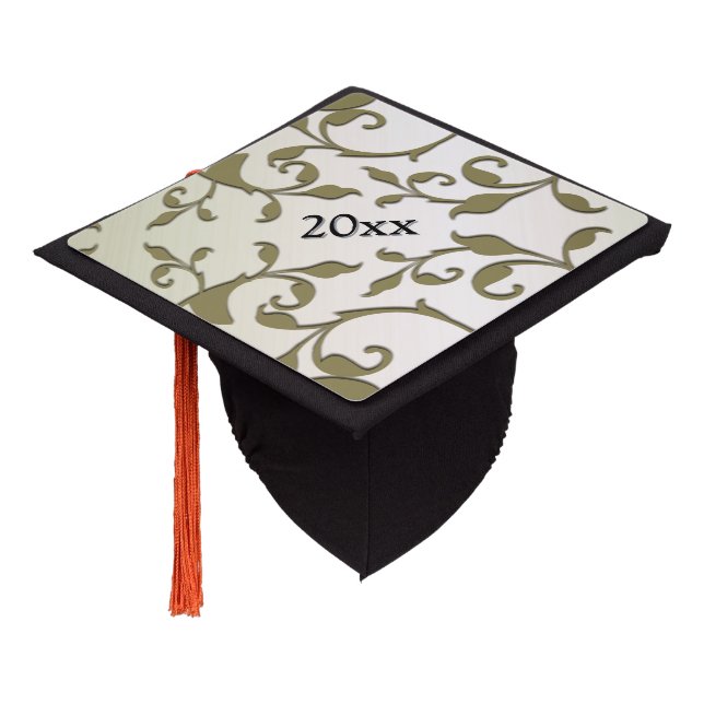 Scrolling Olive Leaves Graduation Cap Topper (Angled)