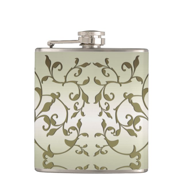 Scrolling Olive Leaves Hip Flask (Front)