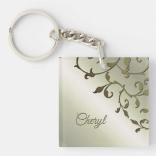 Scrolling Olive Leaves Personal Keychain