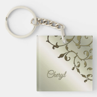 Scrolling Olive Leaves Personal Keychain