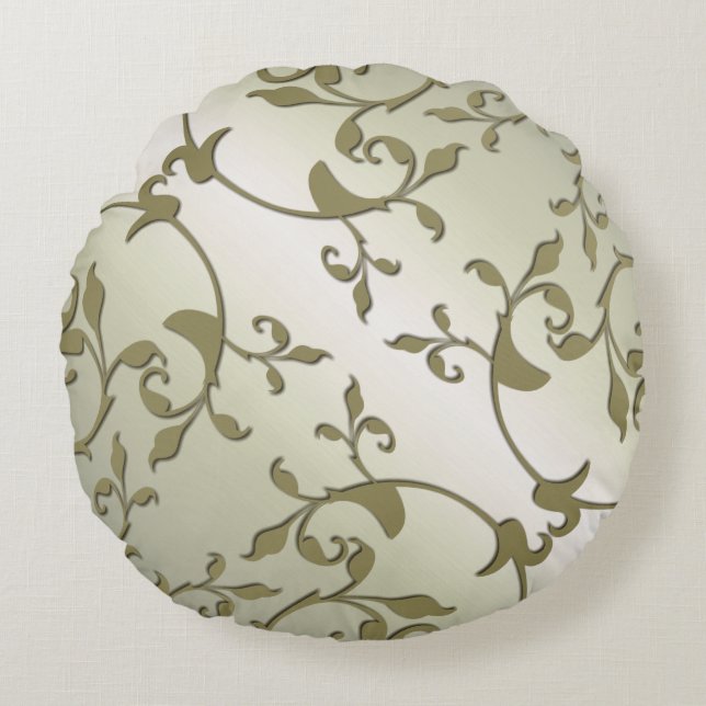 Scrolling Olive Leaves Round Pillow (Front)