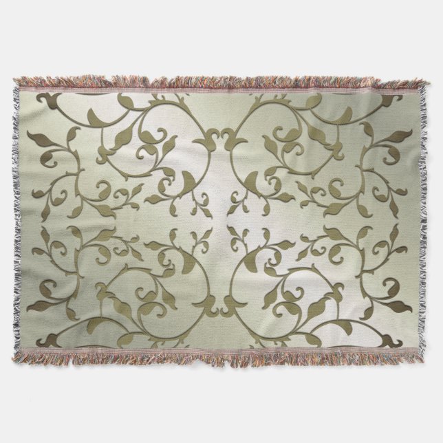 Scrolling Olive Leaves Throw Blanket (Front)