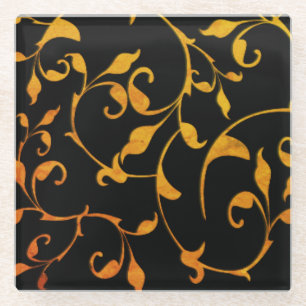 Scrolling Rust and Black Glass Coaster