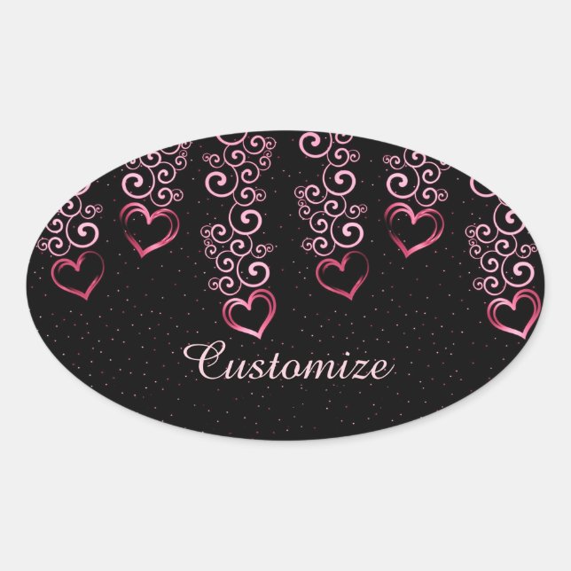 Scrolling Vine Hearts Oval Stickers (Front)