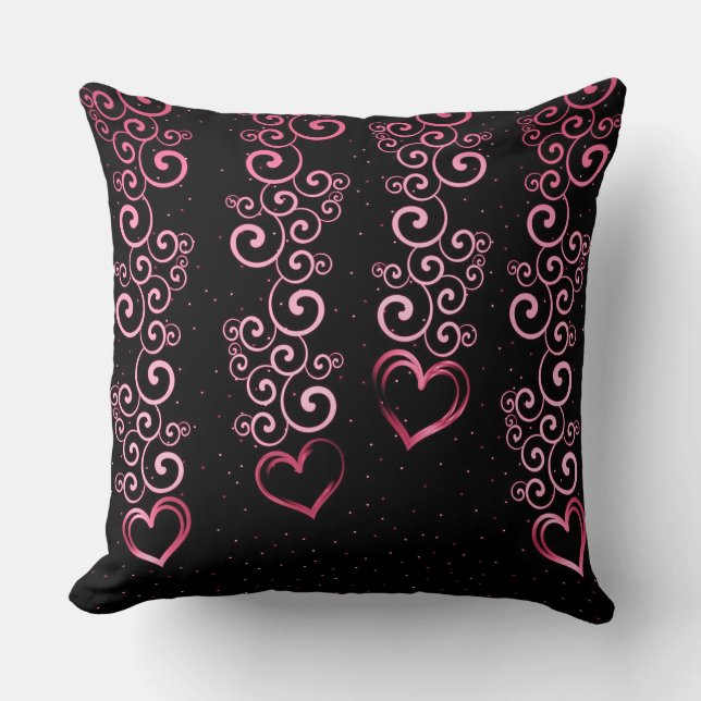 Scrolling Vine Hearts Throw Pillow (Front)