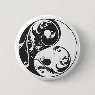 Scrolling Yin & Yang (black) 2 Inch Round Button