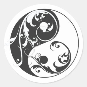 Scrolling Yin & Yang (black) Classic Round Sticker