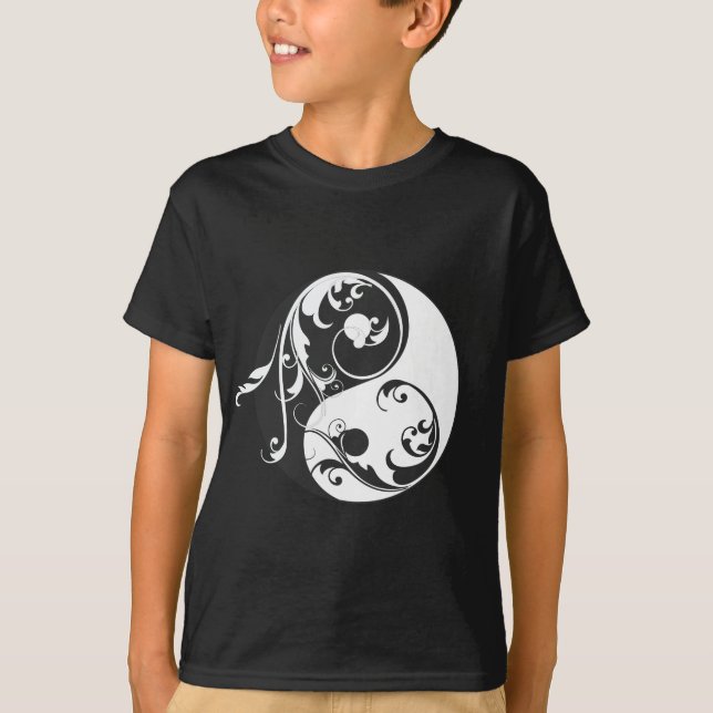 Scrolling Yin & Yang (black) T-Shirt (Front)