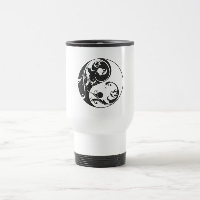 Scrolling Yin & Yang (black) Travel Mug (Center)