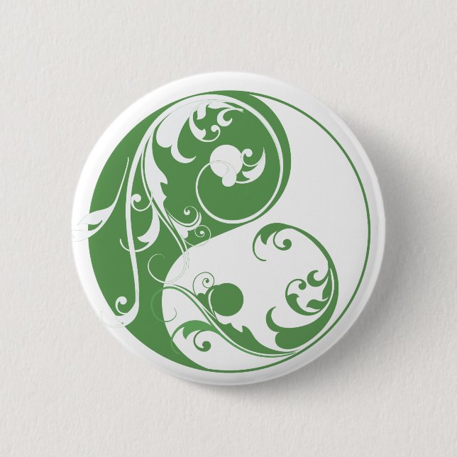 Scrolling Yin & Yang (green) 2 Inch Round Button (Front)