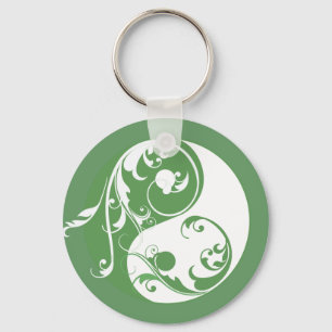 Scrolling Yin & Yang (green) Keychain