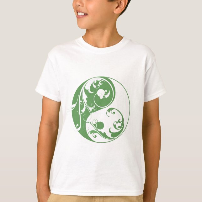Scrolling Yin & Yang (green) T-Shirt (Front)