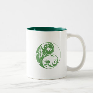 Scrolling Yin & Yang (green) Two-Tone Coffee Mug