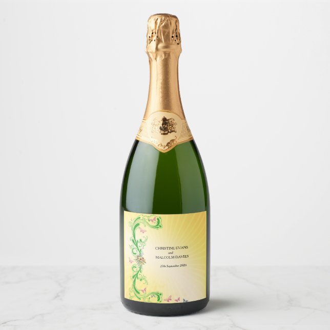 Scrolls and Butterflies Sparkling Wine Label (Front)