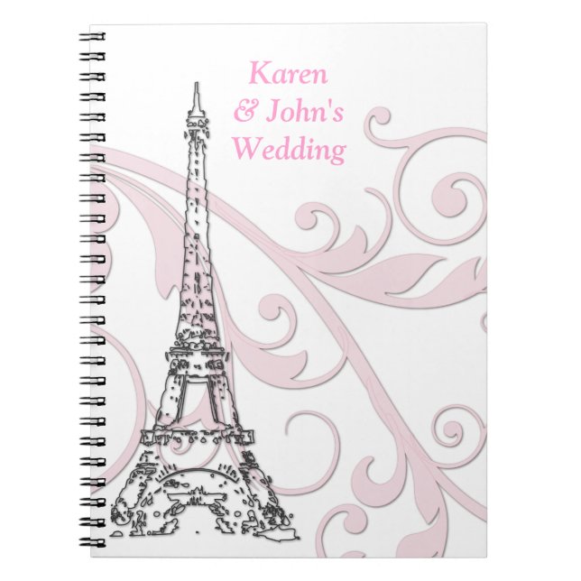 Scrolls and Eiffel Tower - Pink Notebook (Front)