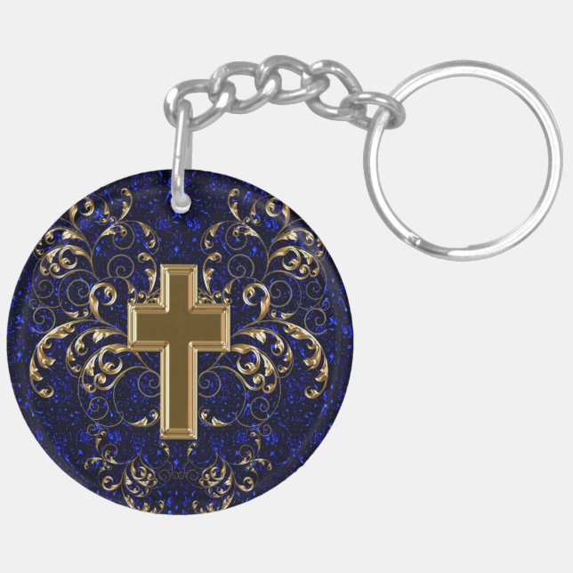 Scrolls et Porte - clé croisé, Bleu et Or (Dos droit)