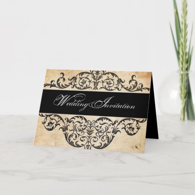 Scrolls rustic country western saloon wedding invitation (Front)