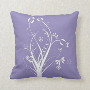 Scrolls with flowers on purple ground - throw pillow