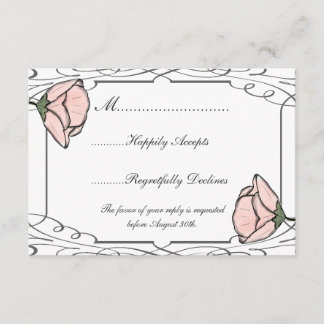 Scrollwork and Pink Flower Wedding RSVP Card