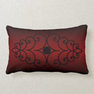 Scrollwork on Dark Red Gradient Lumbar Pillow