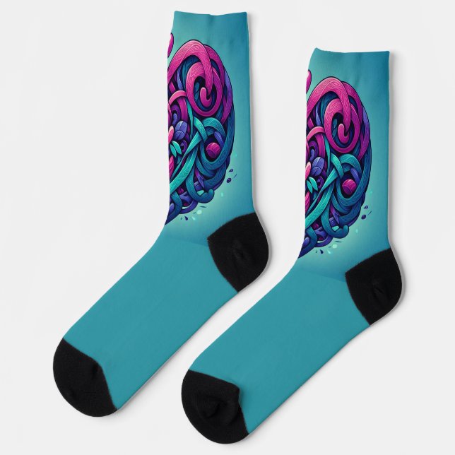 Scrolly Heart w/ Tealy Blue Socks (Left)