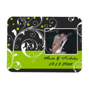 Scrolwork black, green wedding Save the Date Magnet
