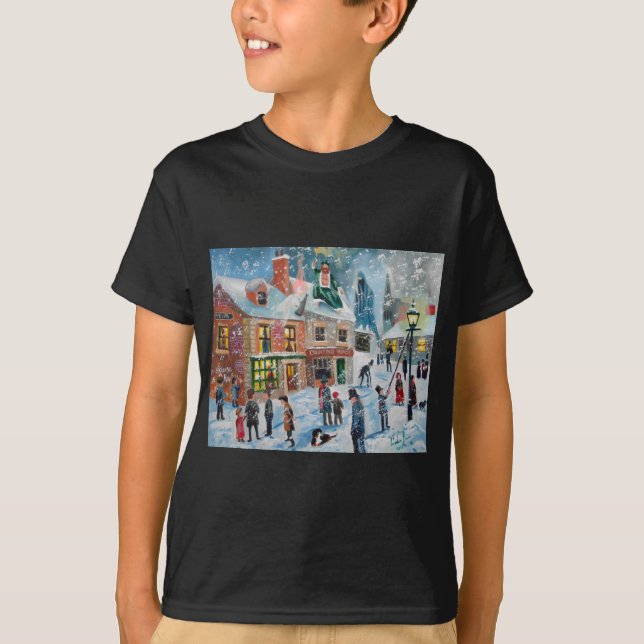 Scrooge A Christmas Carol winter snow scene ghosts T-Shirt (Front)