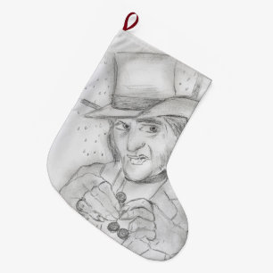 Scrooge in Black and White Large Christmas Stocking